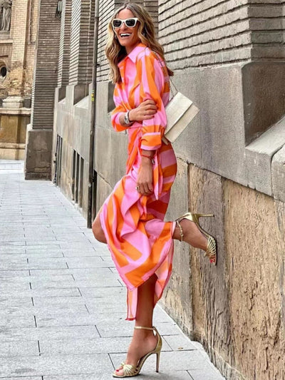 Marina | Striped Midi Shirt Dress